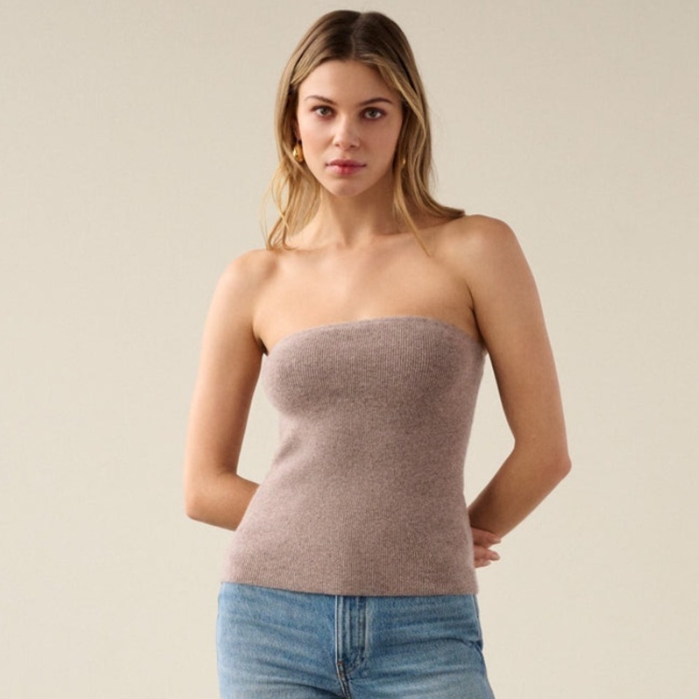 NWT White + Warren 100% Cashmere Ribbed Sleeveless Tube Top Size Small